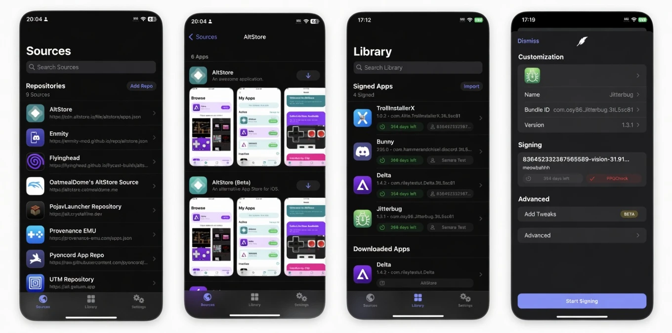 Feather app interface for on-device IPA signing on iOS