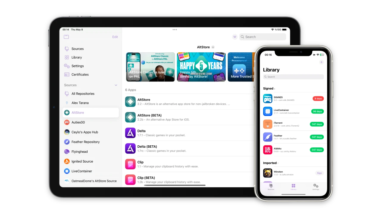Feather app interface for iOS sideloading